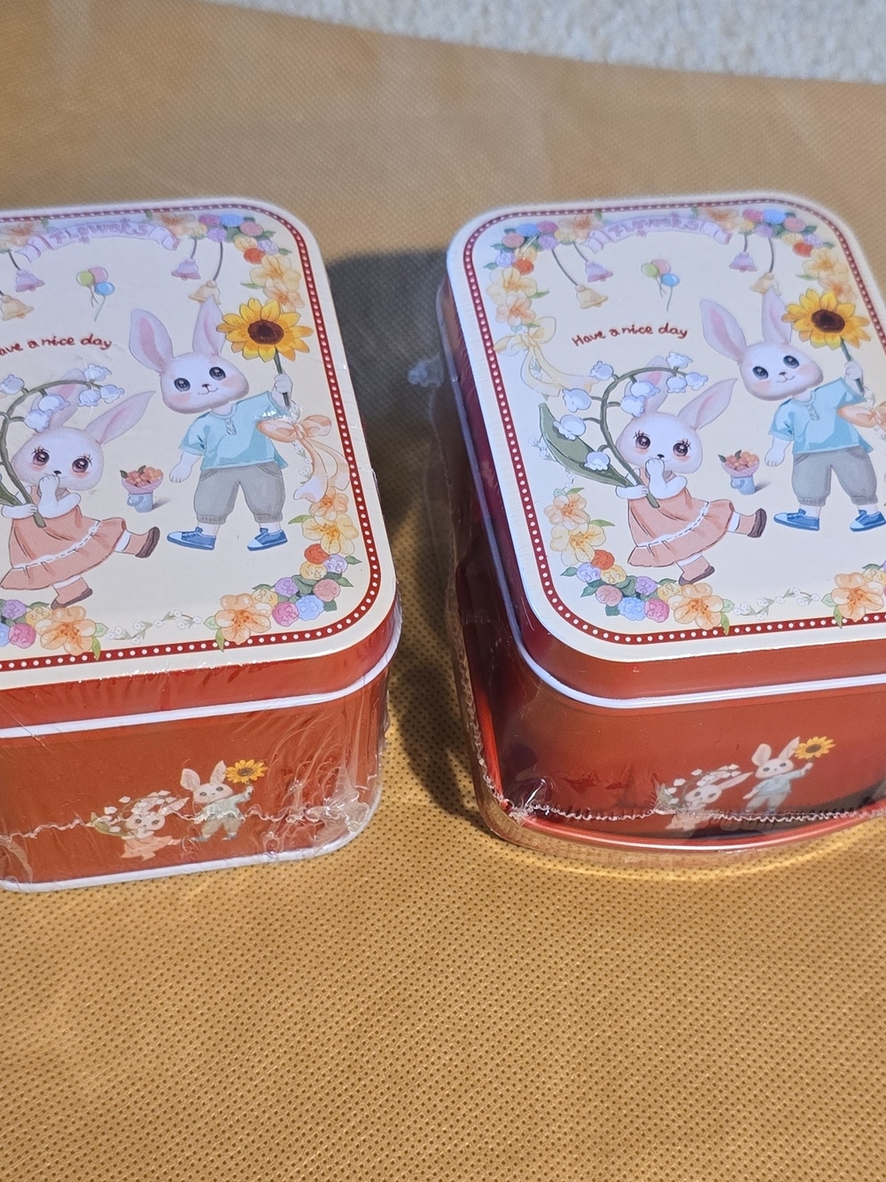 Red Bunny-Themed Metal Storage Tin for Kids